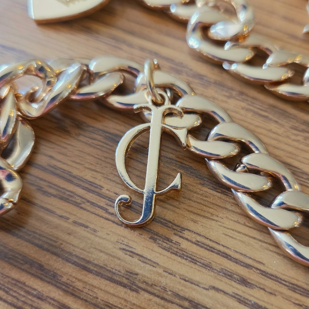 JUICY COUTURE Gold Chunky Link And Crystal Charm Belt BOLD ACCESSORIES! - Picture 4 of 13